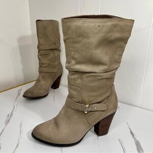 Aldo Tan Heeled Boots Slouchy design with buckle detail Size 9